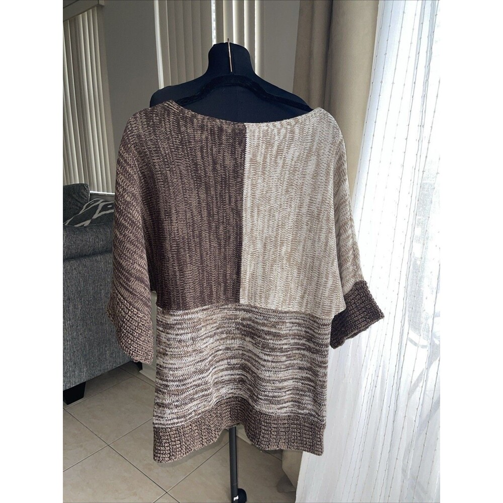 KAREN SCOTT knit color block  Brown oversized SWEATER SZ S